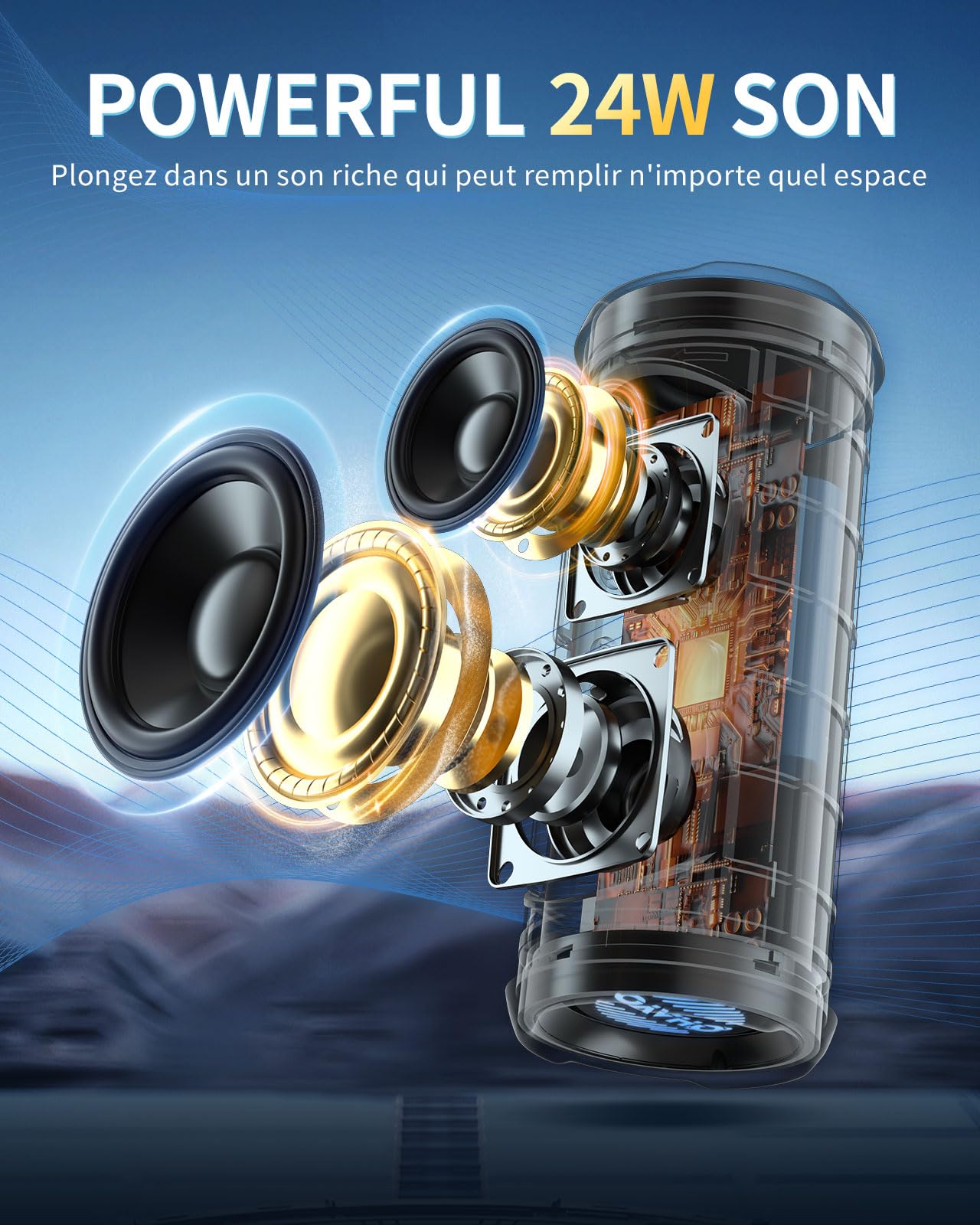 OHAYO Enceinte Bluetooth Puissante 24W IPX7 Étanche 30h Autonomie Bass Boost Portable