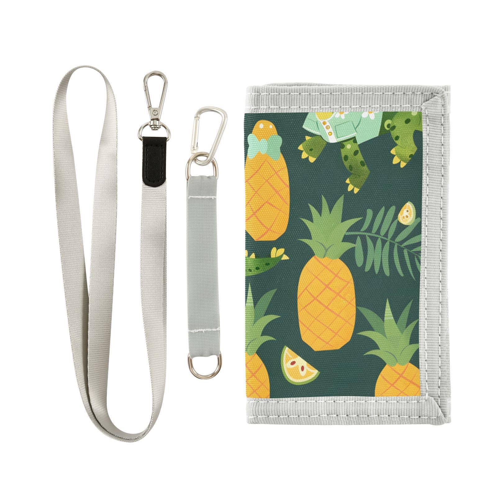 zyrtty Kids Wallets for Boys Girls Ages 4-18 Trifold, Crocodile and Pineapples Yellow Wallet with Zippered Coin Pocket and Card Holders, Novelty Wallet for Childrens Birthday Gifts