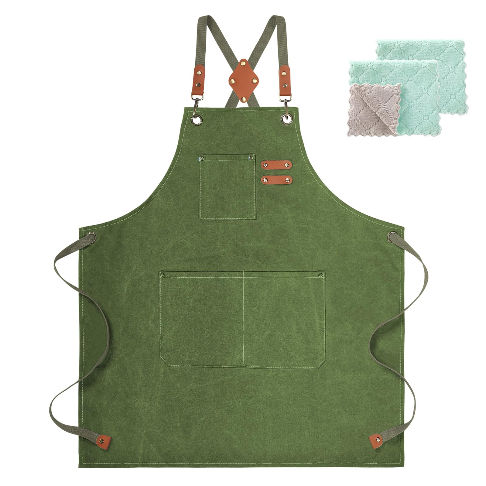 ZOMAO Cotton Canvas Cross Back Apron for Men and Women,Chef Apron With Adjustable Strap and Large Pockets,Kitchen Cooking Baking Bib Heavy Duty Work