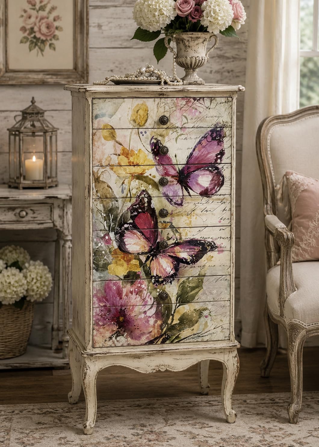 The Shabby Hummingbird Butterflies & Love Letters Decoupage Paper, 21"x29" (For Furniture, large projects)