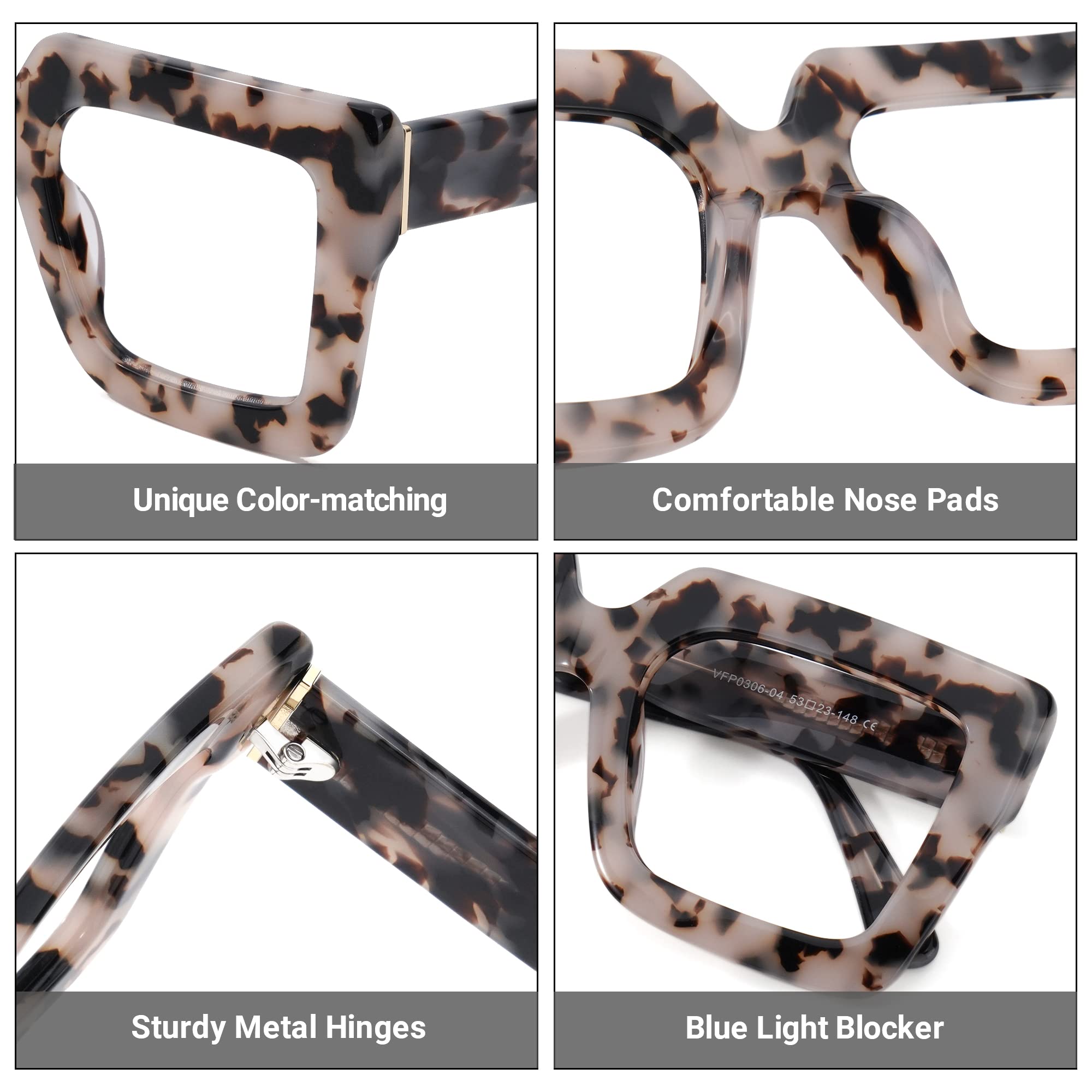 Zeelool Stylish Acetate Thick Oversized Square Eyeglasses Frame for Women with Non-prescription Clear Lens Brandon VFP0306-04 Pink-Floral