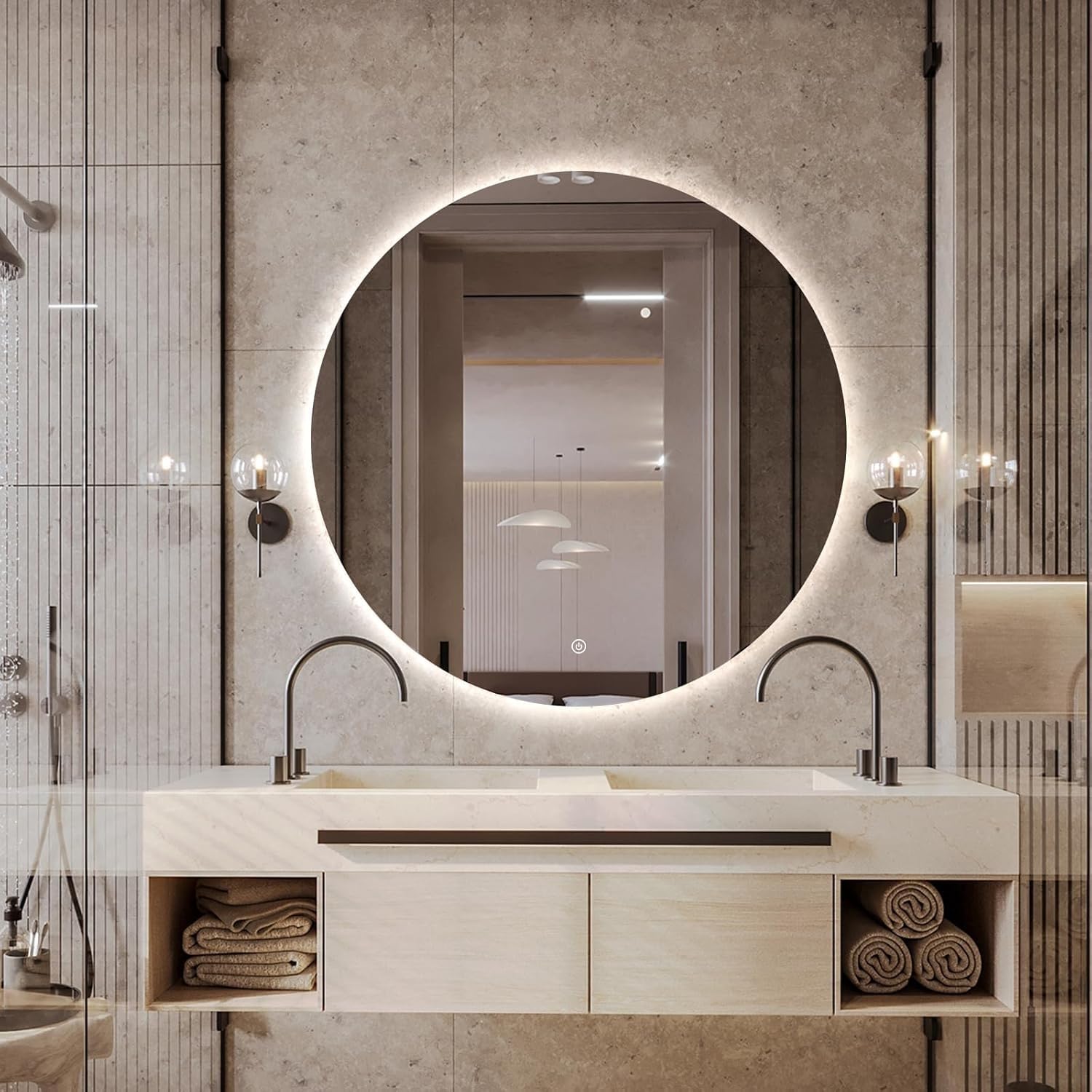 FGXHHS 40" Bathroom Round LED Vanity Mirror with Lights 32" Anti-Fog Lighted 24" Wall Mounted Backlit Circle Dimmable 3000K/4000K/6000K(Backlit,100cm/40)