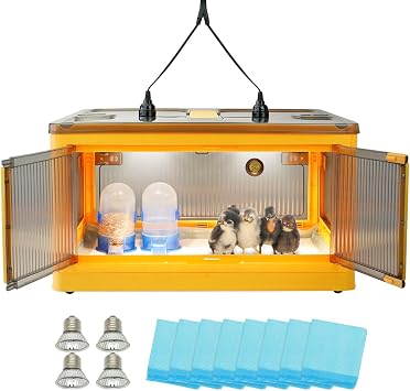Chick Brooder Heating Box With 4 Heat Lamps, Chicken Automatic Feeder And Drinker, Small Animal Breeding Box For Poultry, Hamsters Warmer, Rabbits Heater, Plastics, 60x42x33cm