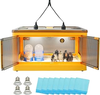 Plastic Chick Heating Box, Brood Cubator with Chicken Coop Heating Lamp, Feeders and Drinkers for Chickens, Incubator for Poultry, Reptiles, Rabbit, Kitten, Puppy