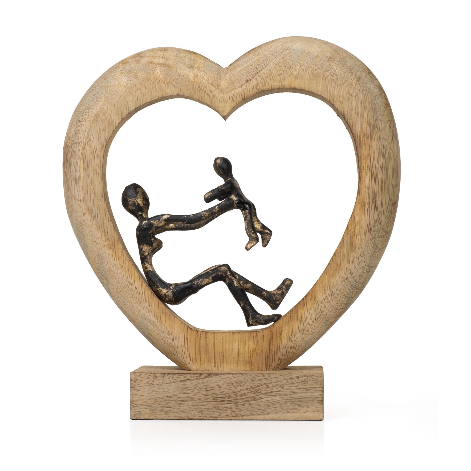 Moritz Figurka dekoracyjna Mother's Love czarno-złota 30,5 cm z drewna mango i aluminium rzeźba z matką i dzieckiem symbol miłości rodziny i bezpieczeństwa nowoczesna dekoracja rękodzieło unikat