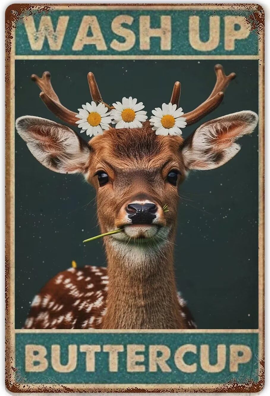 Anceky Sika Deer Painting Canvas Wall Art Living Room Posters Wash Up Buttercup Funny Bathroom Decor Wall Decor s For Retro Poster Bedroom Garage Club Bar Painting Unframed 12x16 Inch