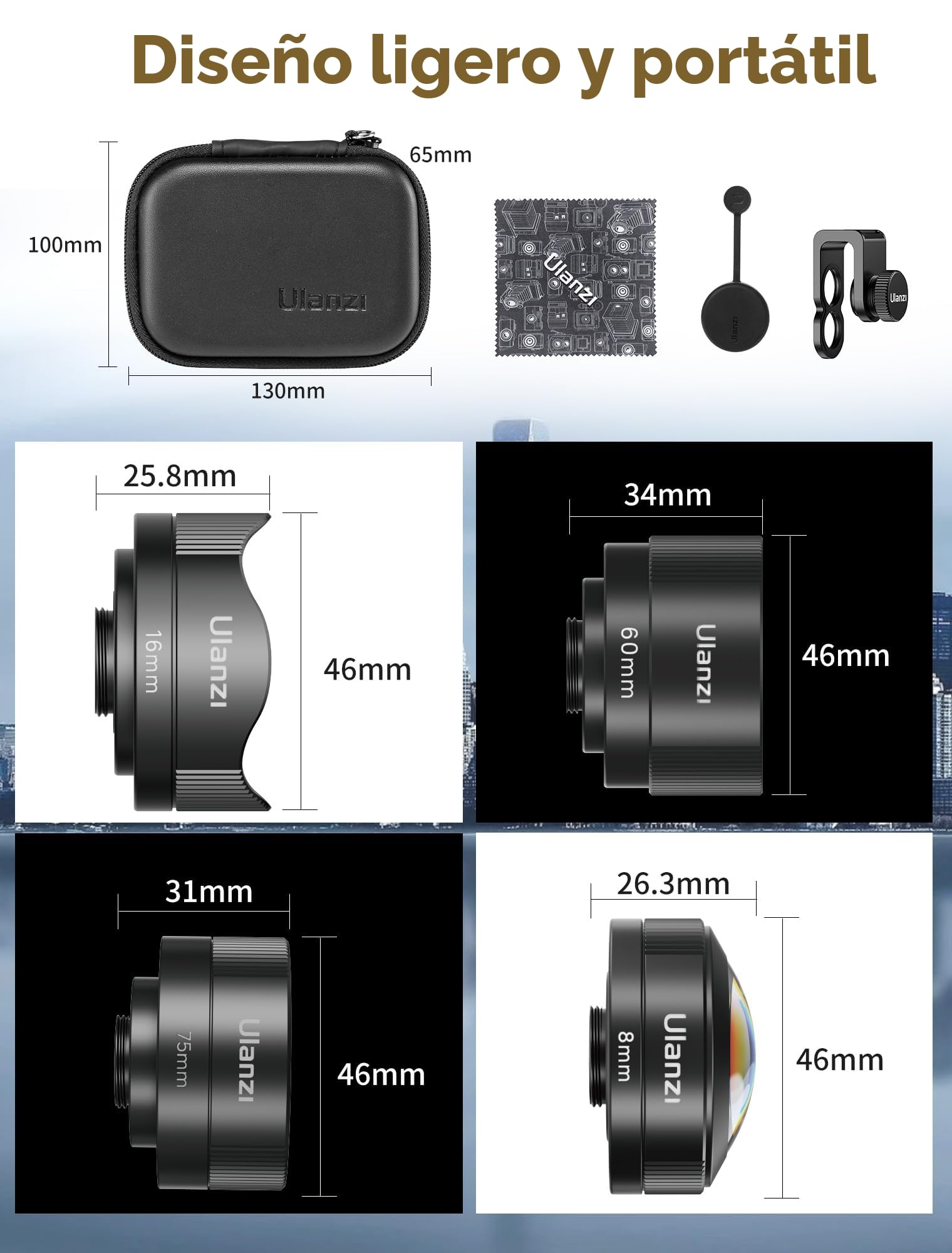ULANZI CL-003 Lente Macro para Móvil, 75mm Lente de Cámara para Teléfono Móvil, 110x Aumento HD, Juego de Lente de Cámara con Clip de 17mm Compatible con iPhone Samsung Xiaomi Smartphones