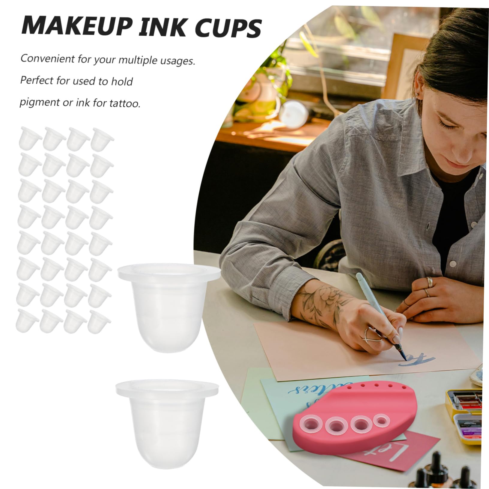 FRCOLOR 800pièces Cupules Silicone u Pour Encre Pour Tatouage Et Maquillage Permanent Utilisation Recyclable