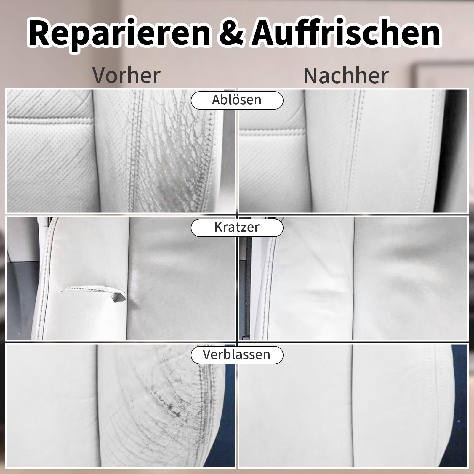 SHADAIWUYU 240g Lederpflege Auto mit Lederfett(100ml),Leder Reparatur Set Weiß,Flüssigleder,Lederfarbe,Kunstleder Reparaturset zum Reparieren von Sofas,Vinylmöbeln,Autositz bei Verblassen und Kratzer