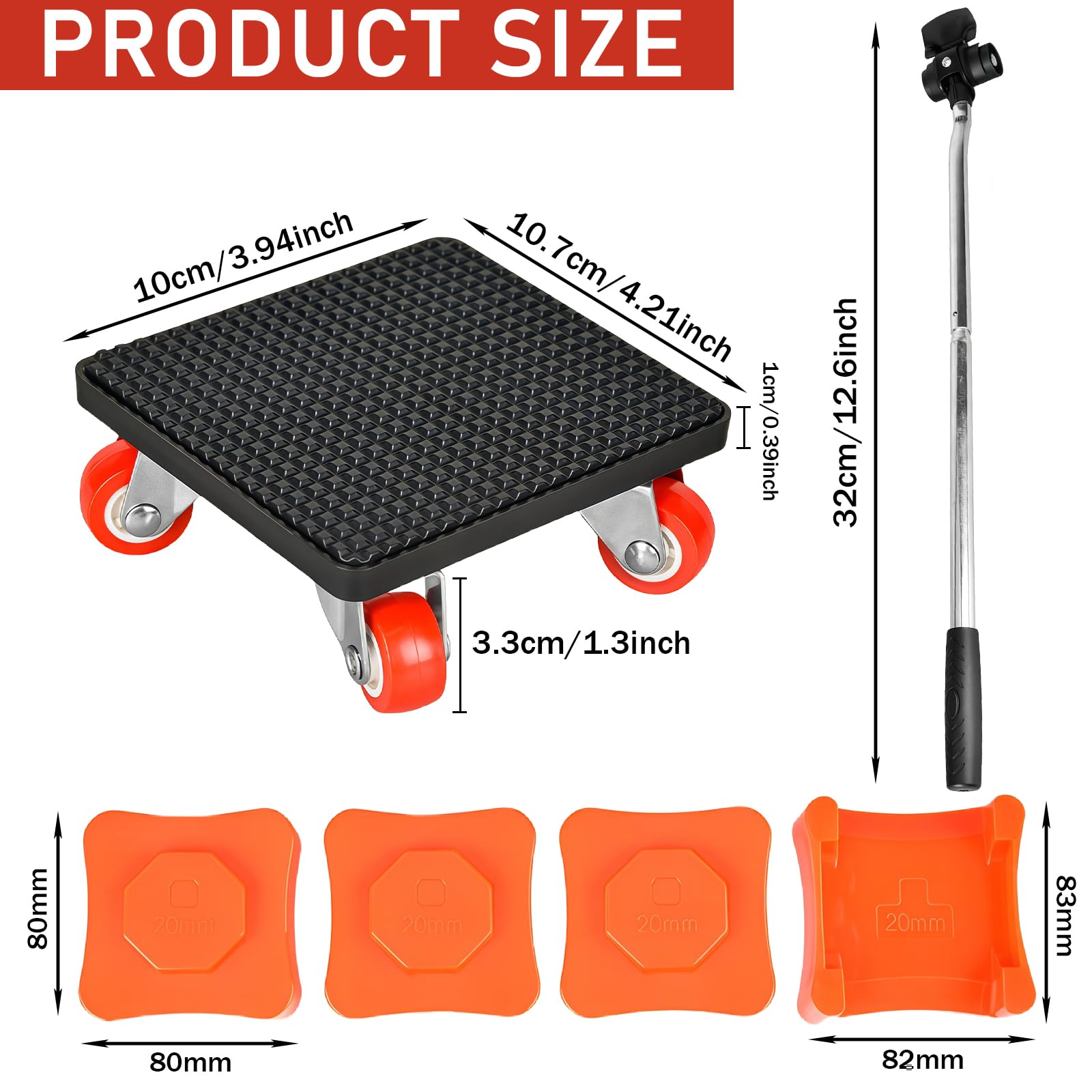 Set Di 4 Ruote Per Mobili Con Sollevatore – Carico 400 Kg, Girevoli 360°, In Acciaio E ABS, Antiscivolo – Per Traslochi E Riorganizzazione