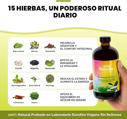 Miniatura 2 de Serene Herbs - Líquido amargo de guanábana - Desintoxicación de guanábana orgánica a base de hierbas con semillas negras, moringa y jengibre - Apoya