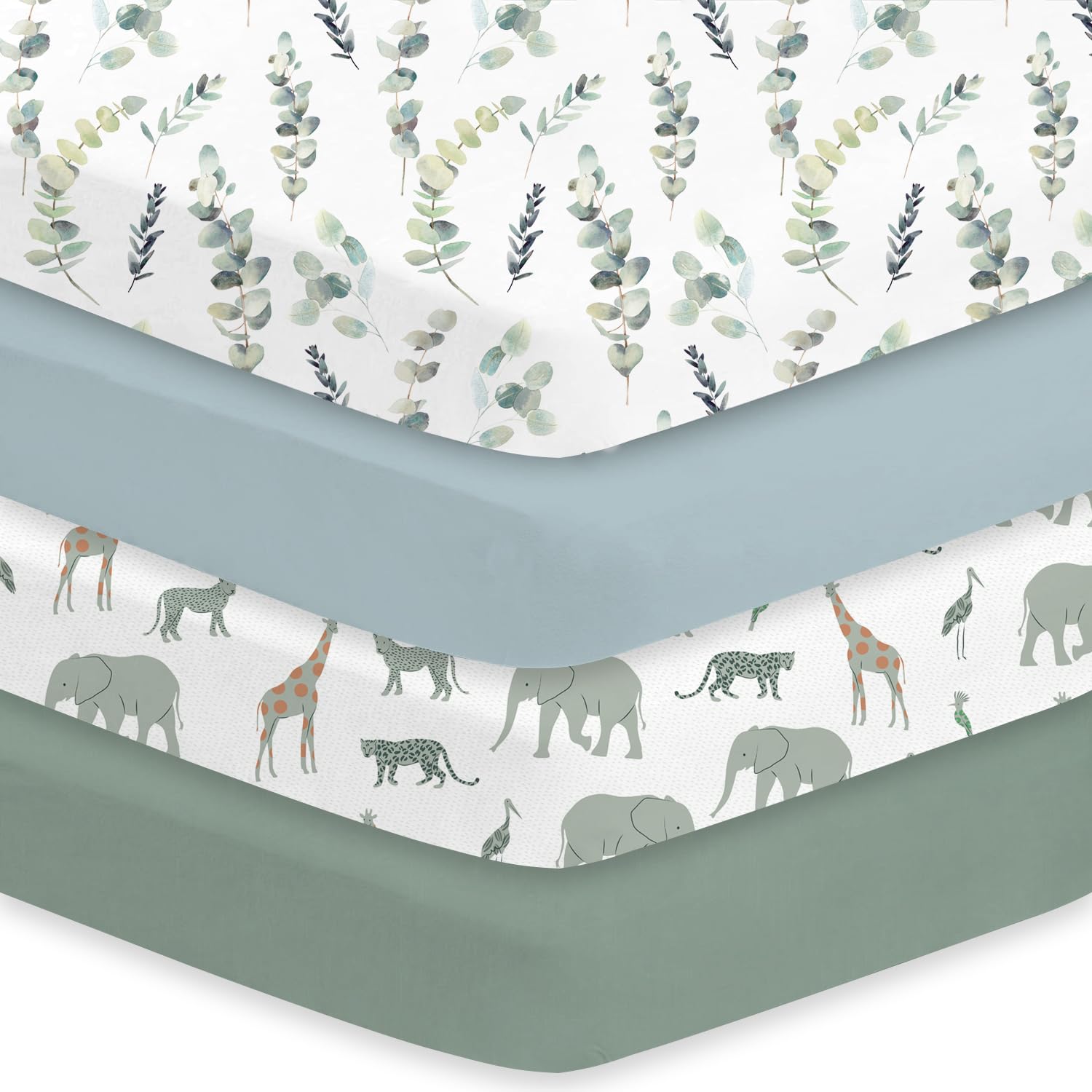 Little Grape Land Crib Sheets 4 Pack Leaves and Safari