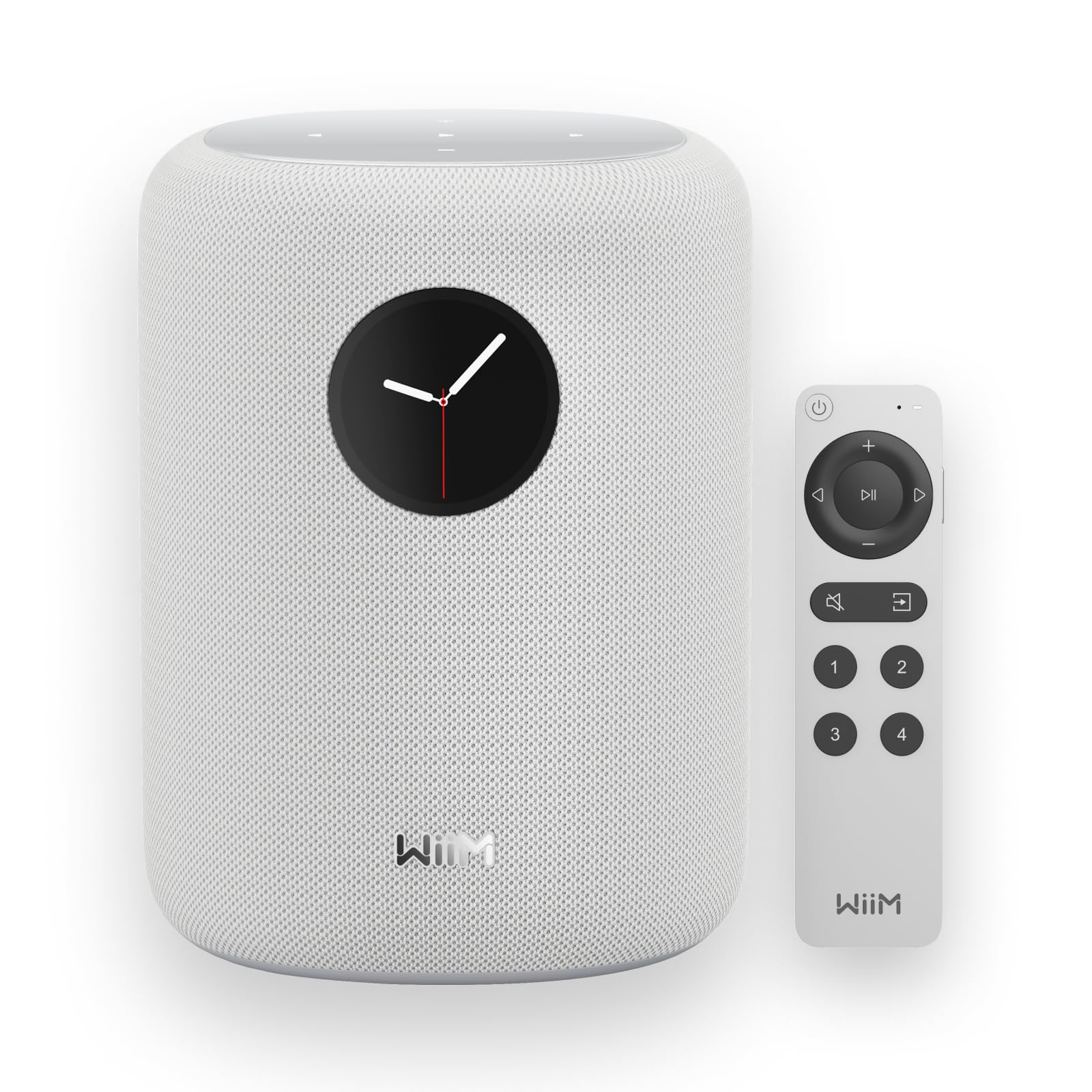 WiiM Sound altoparlante intelligente con display touch 1,8″, audio Hi-Res 24-bit/192 kHz, AI RoomFit™, 100 W, Wi-Fi 6E/Bluetooth 5.3, multi-room/stereo, telecomando incluso, Bianco
