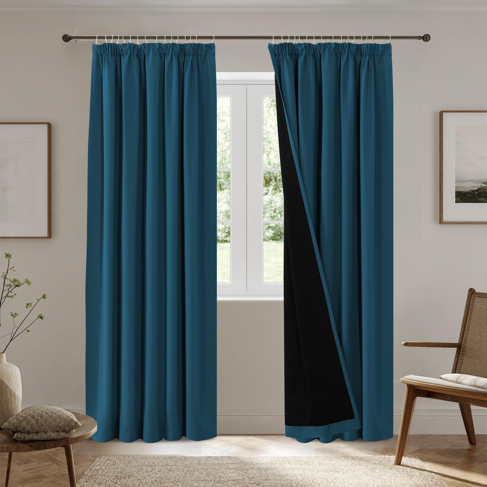 H.Versailtex 100% Blackout Curtains for Bedroom Thermal Insulated Curtains & Drapes for Living Room Black out Window Curtain Pencil Pleat Back Tab Rod Pocket, W46 X L72Inch, 2 Panels, Dark Teal