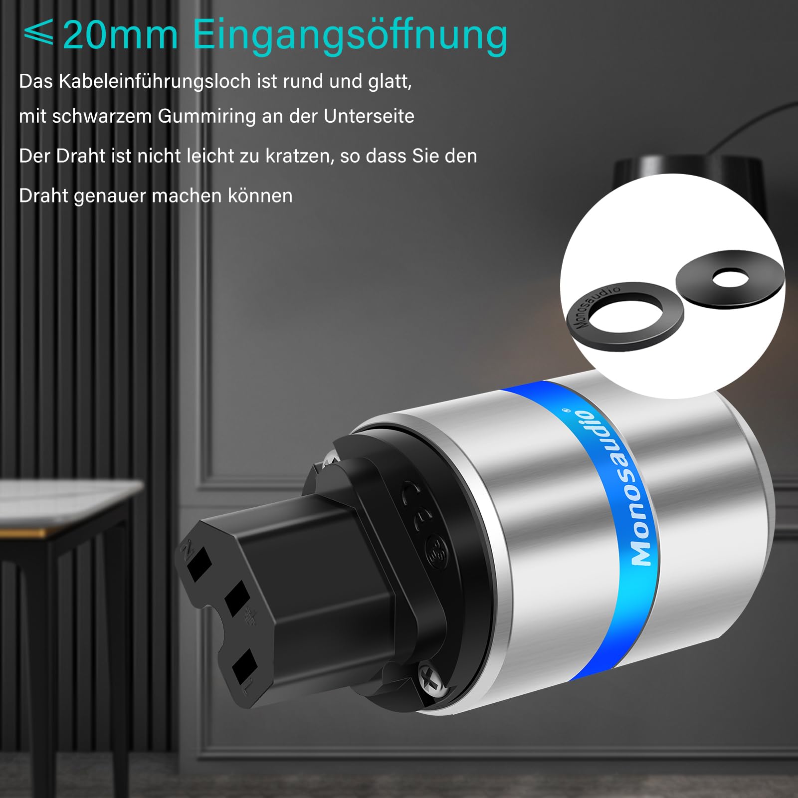 Monosaudio E106R/F106R High End HiFi spina EU con superficie rodiata, connettore di alimentazione Schuko IEC femmina Power Plug (One Pair placcato rodio)