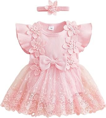 ZAXARRA Newborn Baby Girl Summer Dress Ruffle Sleeveless Floral Embroidery Romper Dress Headband Beautiful Clothes Set