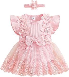 Newborn Girl Dress Ruffle Sleeveless Floral Embroidery Romper Dress Infant Baby Summer Tulle Skirt