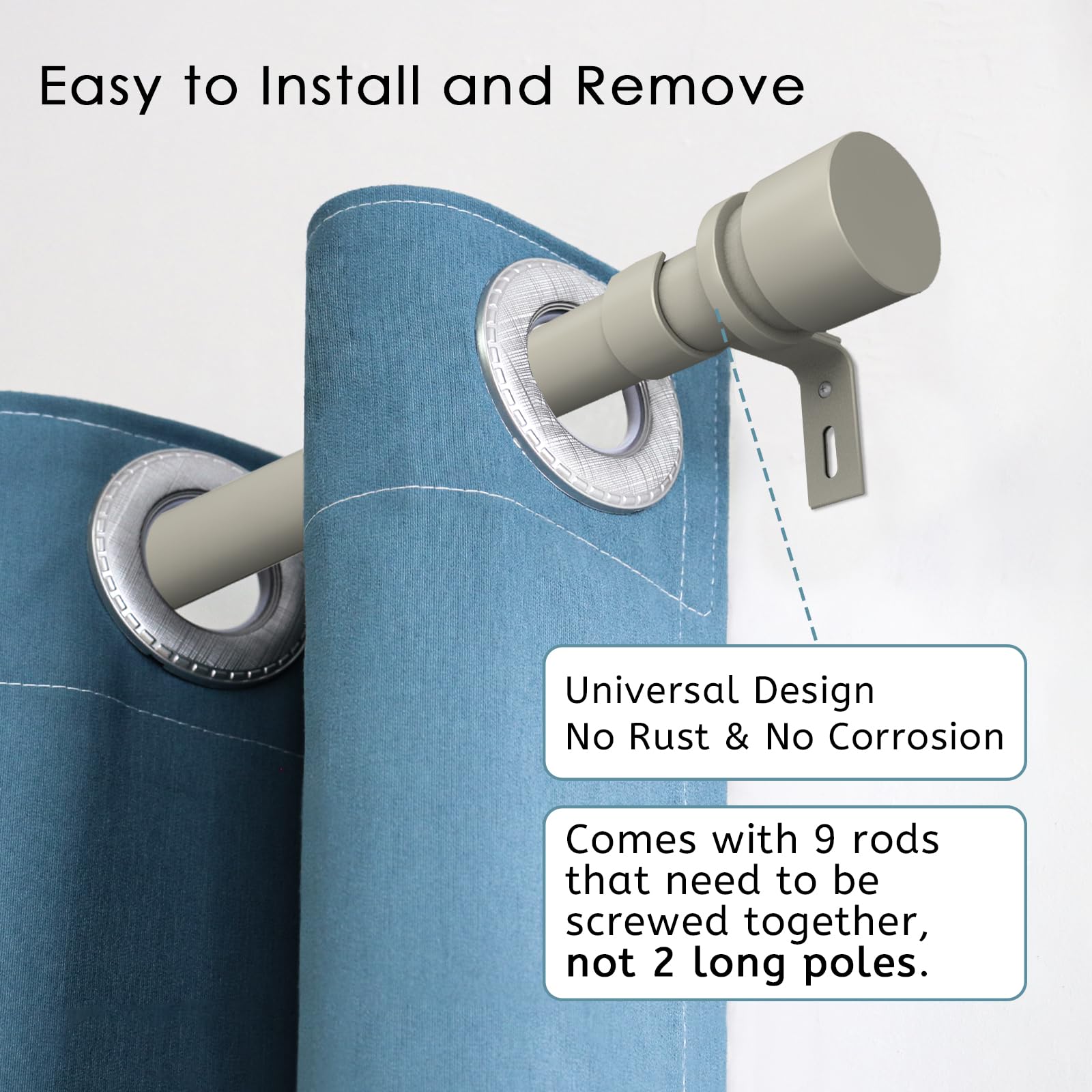 Asta Per Tende Resistente QBMVWF In Metallo Regolabile Da 45 A 360 Cm, Diametro 2,5 Cm, Finiture Nero, Porta Tende Pesanti
