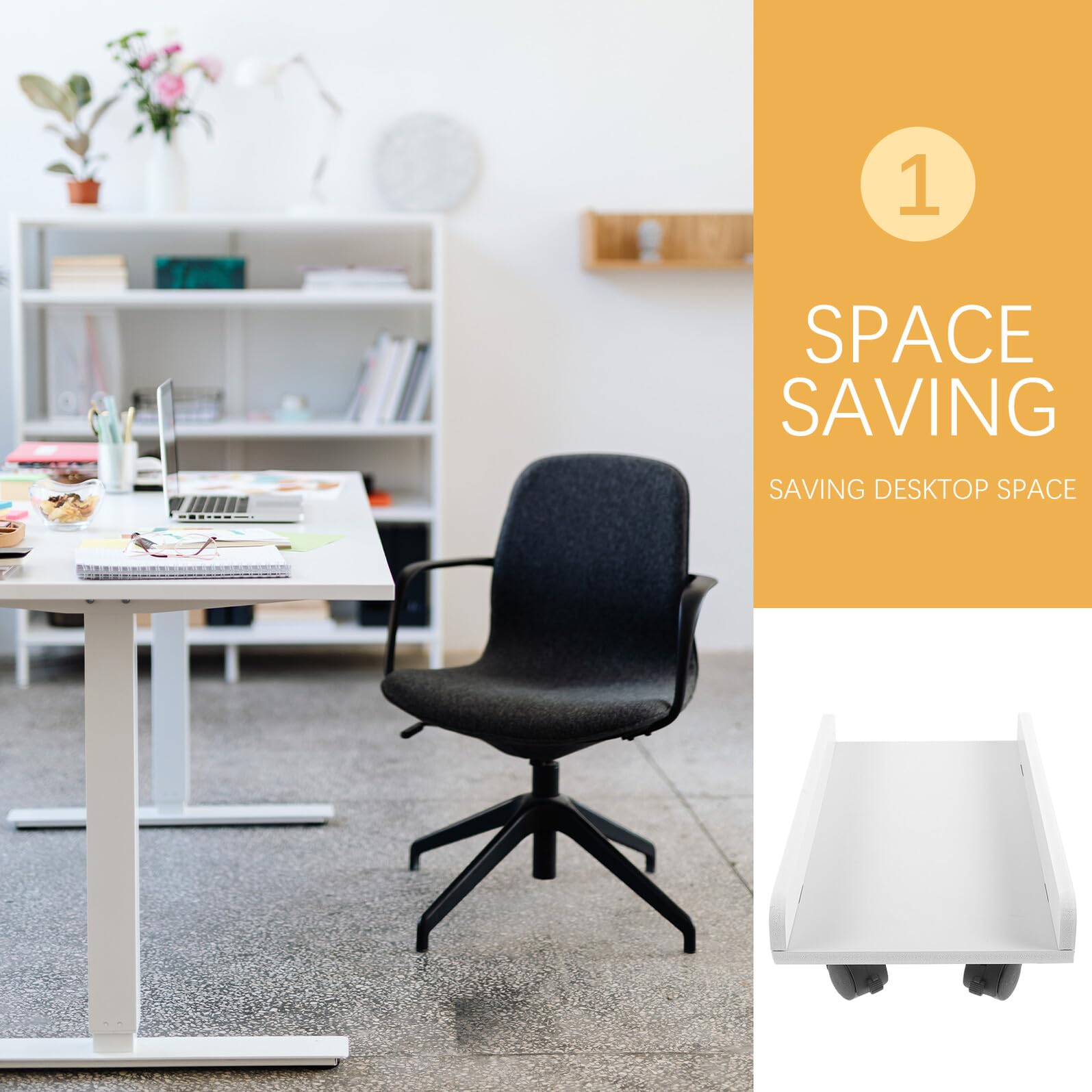 Cabilock Soporte de Piso para Caja de Ordenador Blanco con Ruedas, Resistente Gran Capacidad de Carga para Escritorio de Oficina
