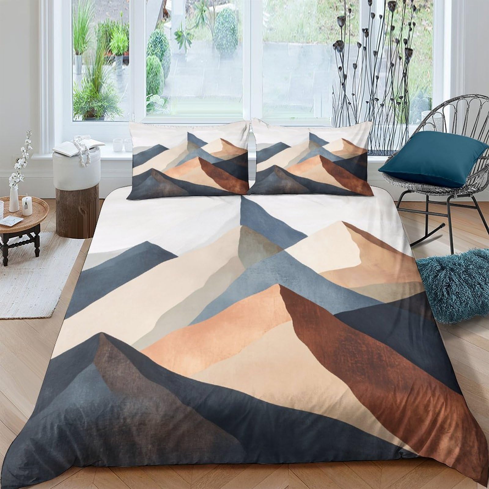 Ctjqhvkz Style-4 3D Printed Abstract Geometric Fitted Sheet Microfiber Soft Breathable Earth Tone Mountain Bed Cover For Bedroom Guest Room Decor Single（135X200cm）