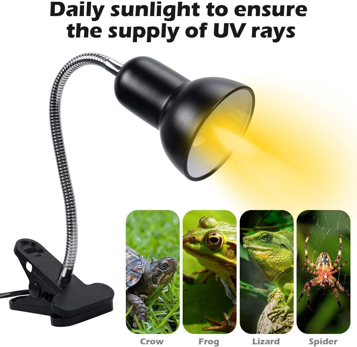 Reptile Heat Lamp with Dimmable Switch,Adjustable Basking Spot Heat Lamp for Animal Enclosures & Aquariums w/360° Rotatable Arm & Heavy-Duty Clamp –Suitable for Reptiles, Fish, Insects and Amphibians