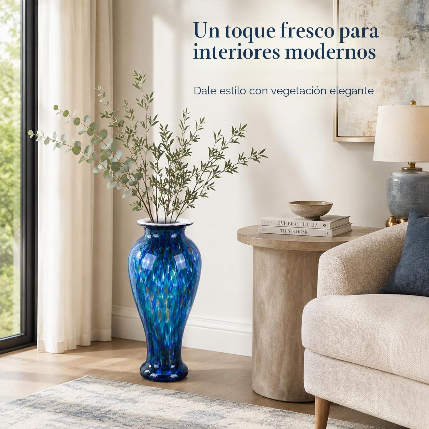 Jarrón de Vidrio Verde de 50 cm de Altura Soplado a Mano Jarrón Grande de Piso de Vidrio para Decoración del Hogar, Murano Moderno Jarrones de Flores Verdes Oscuros, Jarrones Grandes Elegantes para