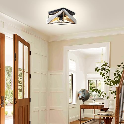 Miniatura 7 de Lámpara de techo industrial empotrada de 2 luces, lámpara de techo cuadrada de metal y madera, para cocina, pasillo, comedor, entrada, balcón