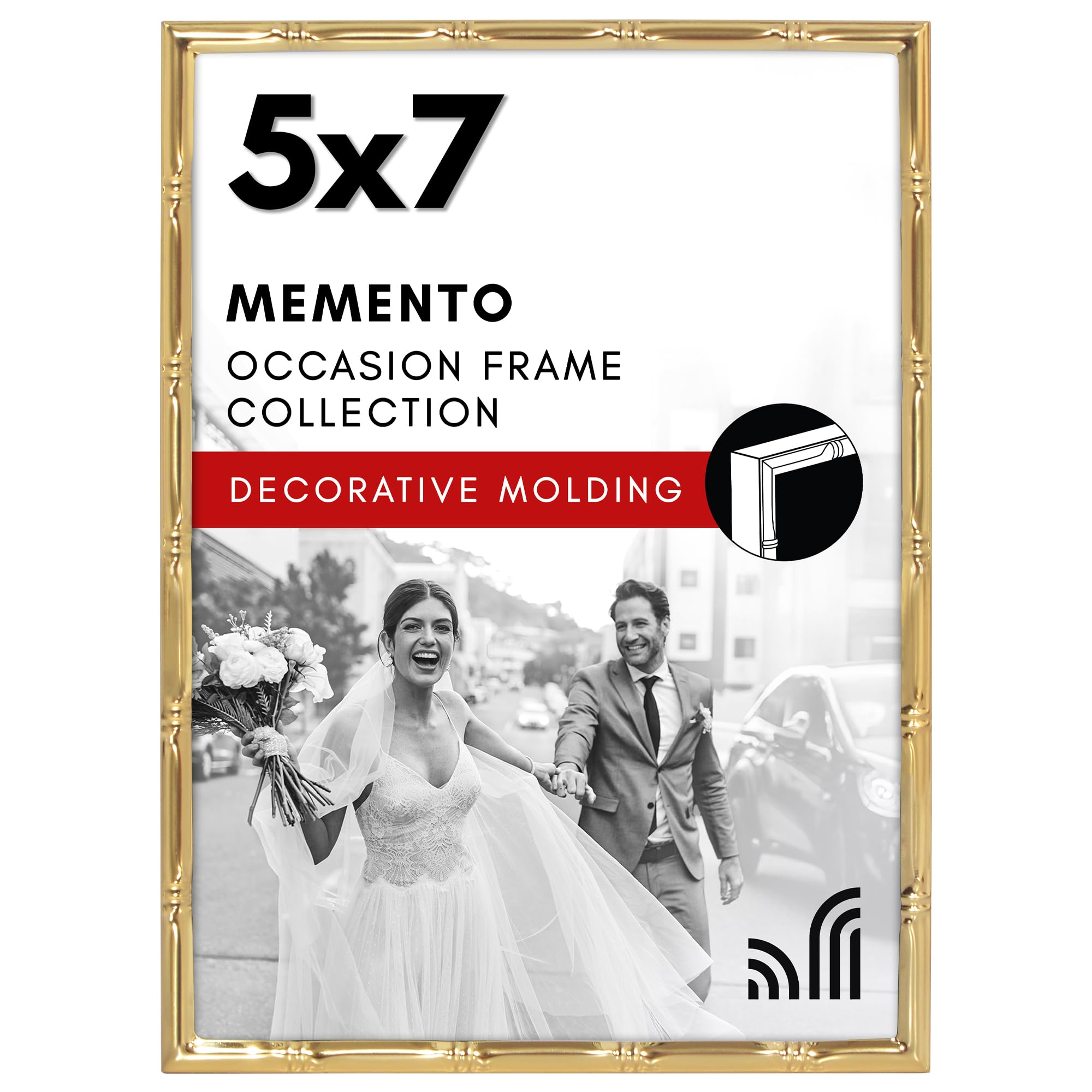 Americanflat 5x7 Picture Frame with Bamboo-Style Molding - Gold Bamboo Frame with Shatter-Resistant Glass - Elegant Gallery Style Frames for Tabletop or Wall Display - Gold