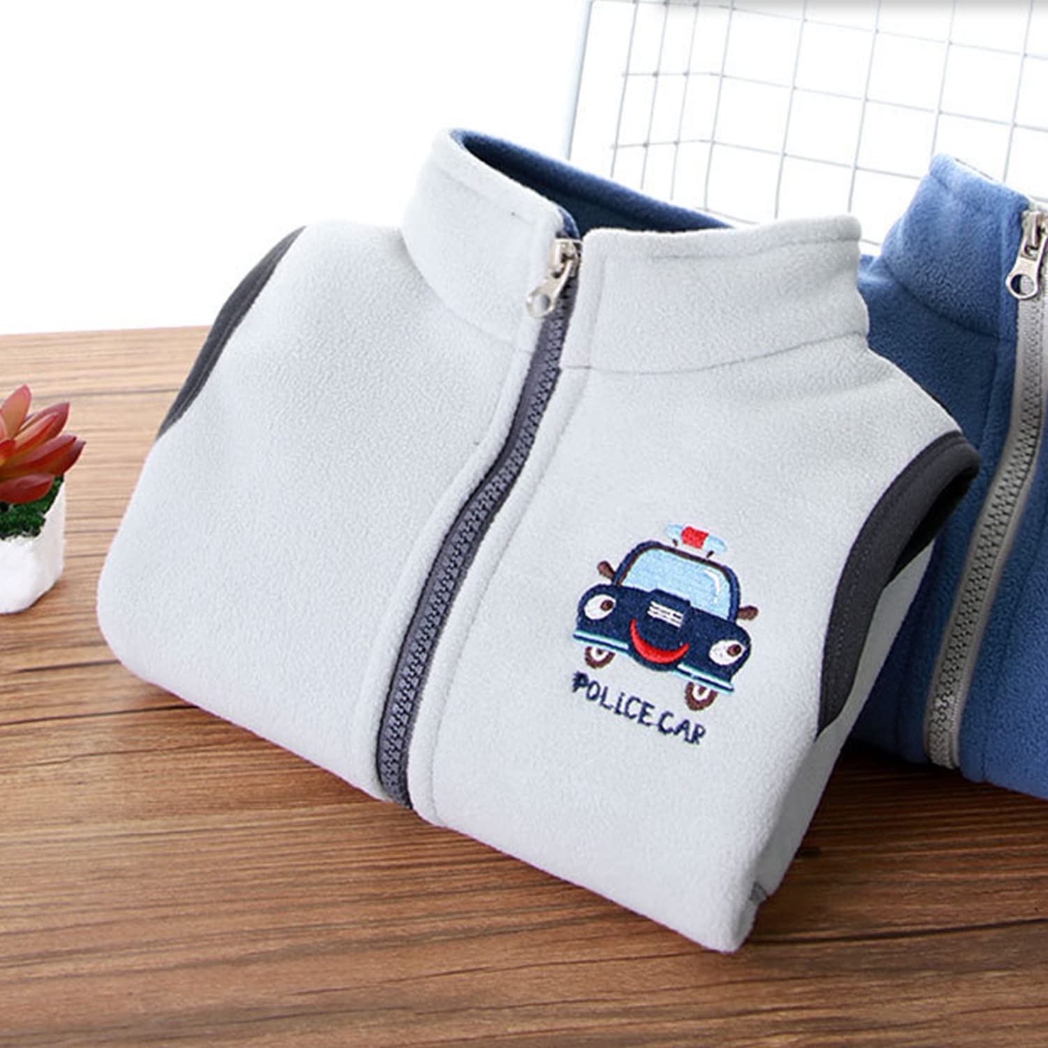 Bébé Enfants Garçons Gilet Polaire Fermeture Éclair Complète Col Montant Veste Sans Manches Manteau Survêtement Automne Hiver Gilets pour 1-8 Ans - Motif Voiture de Police