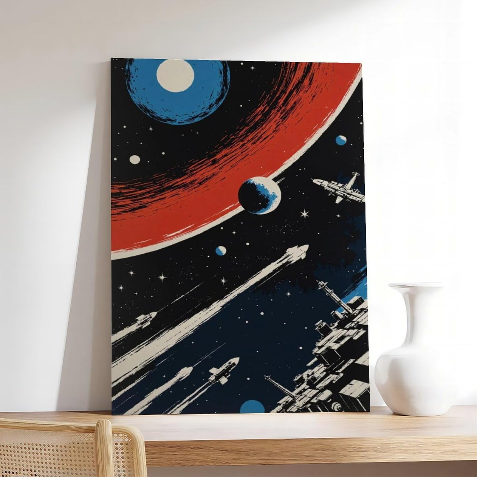 Poster su tela, stile retrò, avventura spaziale, fantascienza, decorazione per camera da letto, ufficio, stanza, regalo, 60 x 90 cm
