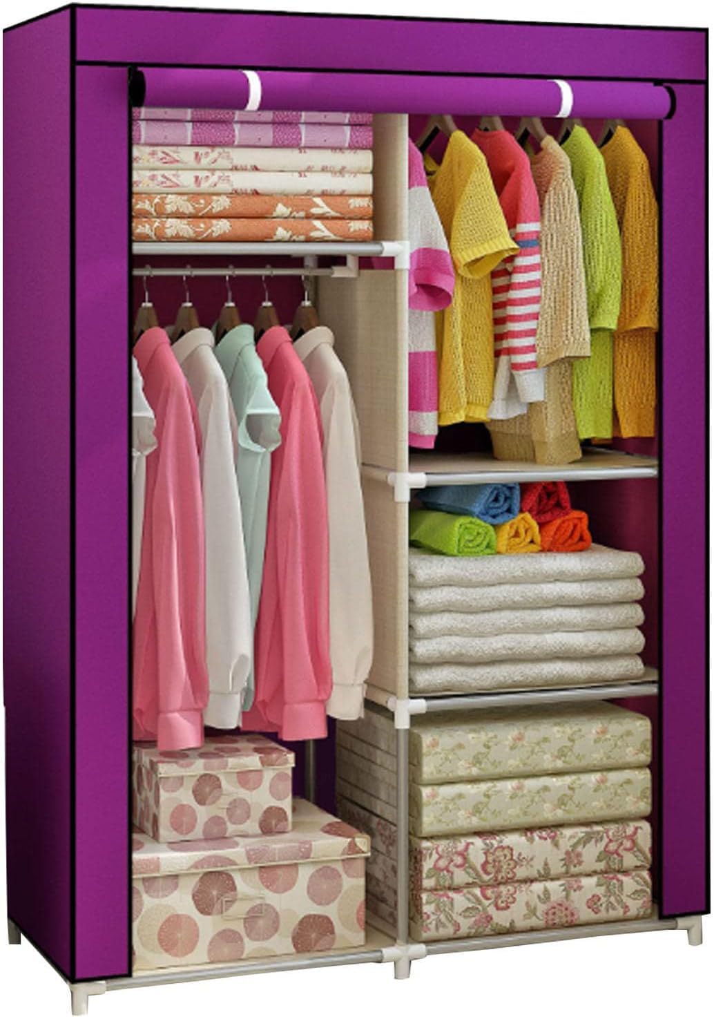 Estantes portátiles para armario con barra de colgar ropa y organizador de lona para salón