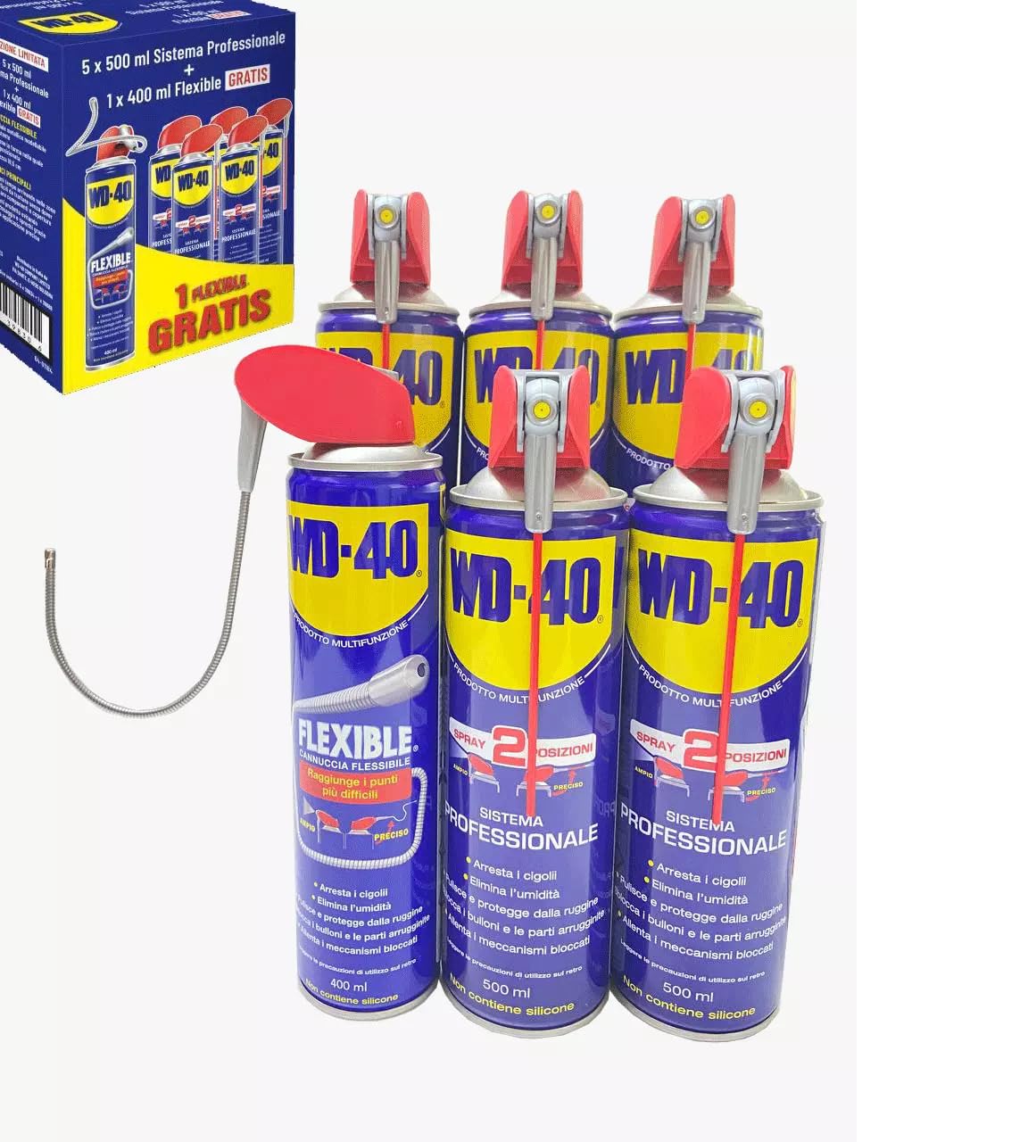 WD-40 Flexible 2 X 400 Ml, Prodotto Multifunzione Con Tubo Snodabile Per Aree Difficili, Lubrificante E Antiruggine