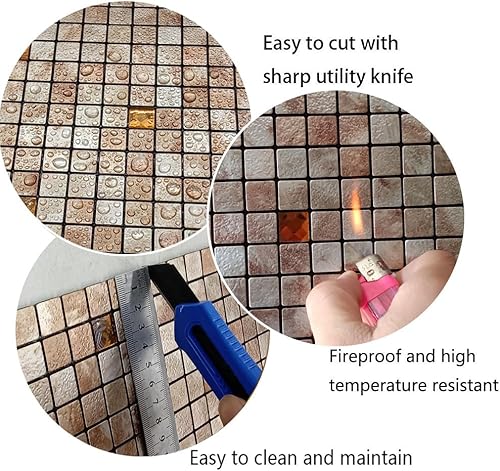 Miniatura 3 de WEIMEISC Azulejo de 10 hojas para salpicaduras, paneles de pared 3D de aluminio autoadhesivos, mosaico de metal para cocina, sala de estar,