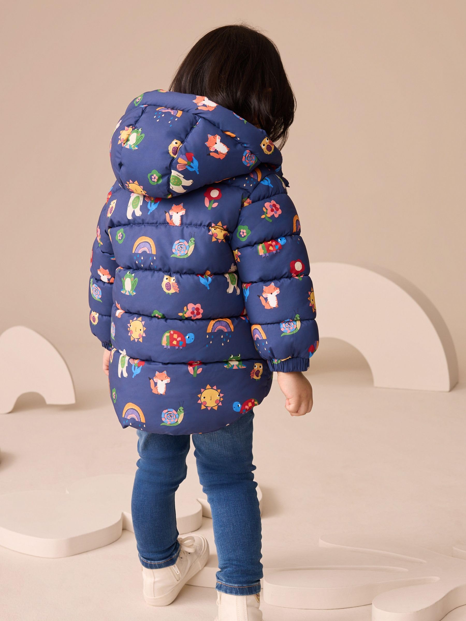 NEXT Ragazza Cappotto impermeabile imbottito con fodera in pile e cappuccio | Bambino, Standard, Zipper, Lavabile in lavatrice