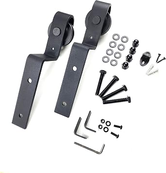 Homacer Black Rustic Extra Roller Set, Includes Two Rollers with Nuts, Bolts, and Washers, Two Anti-Jump Pads, and One Floor Guide Bent Classic Design