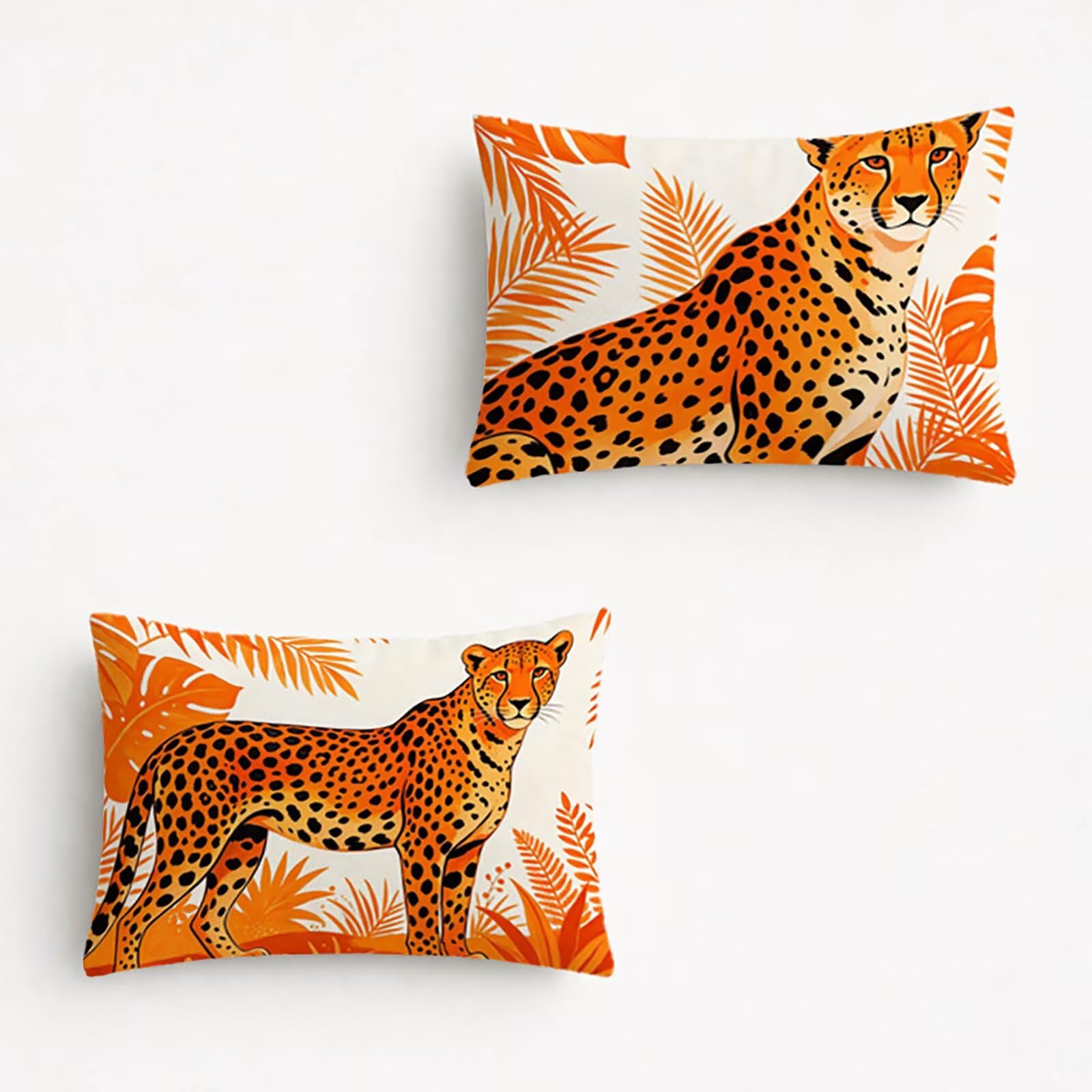 Funda cojín 50x70 naranja de leopardo para regalo mujer y decoración del hogar