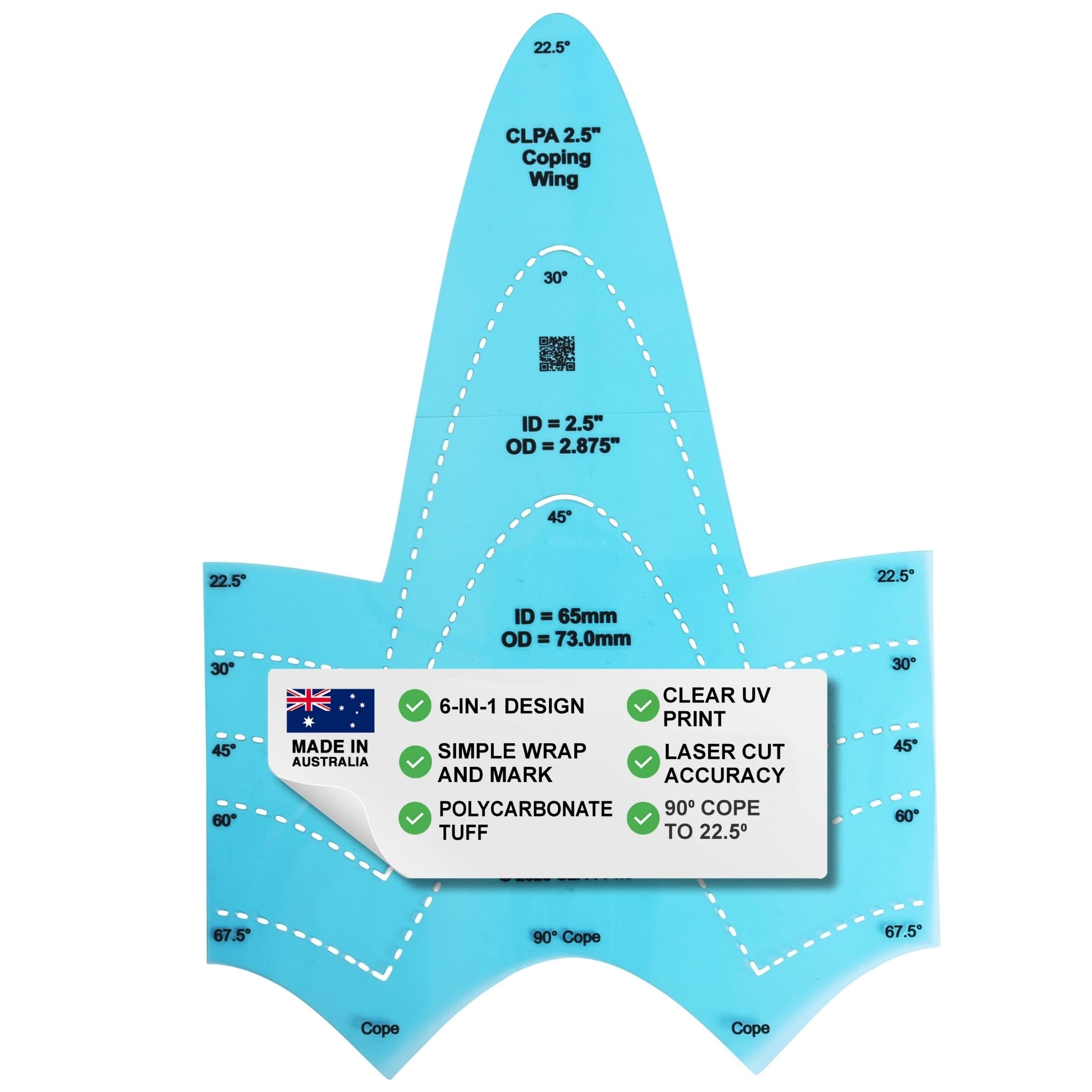 2.5" Coping Wing Master: Ultimate Pipefitter and Welding Tool, Precision Pipe Saddle Template, Notcher & Cutting Guide, Ideal for Pipe Fitting - Marking & Coping Pipes from 22.5 to 90 Degrees