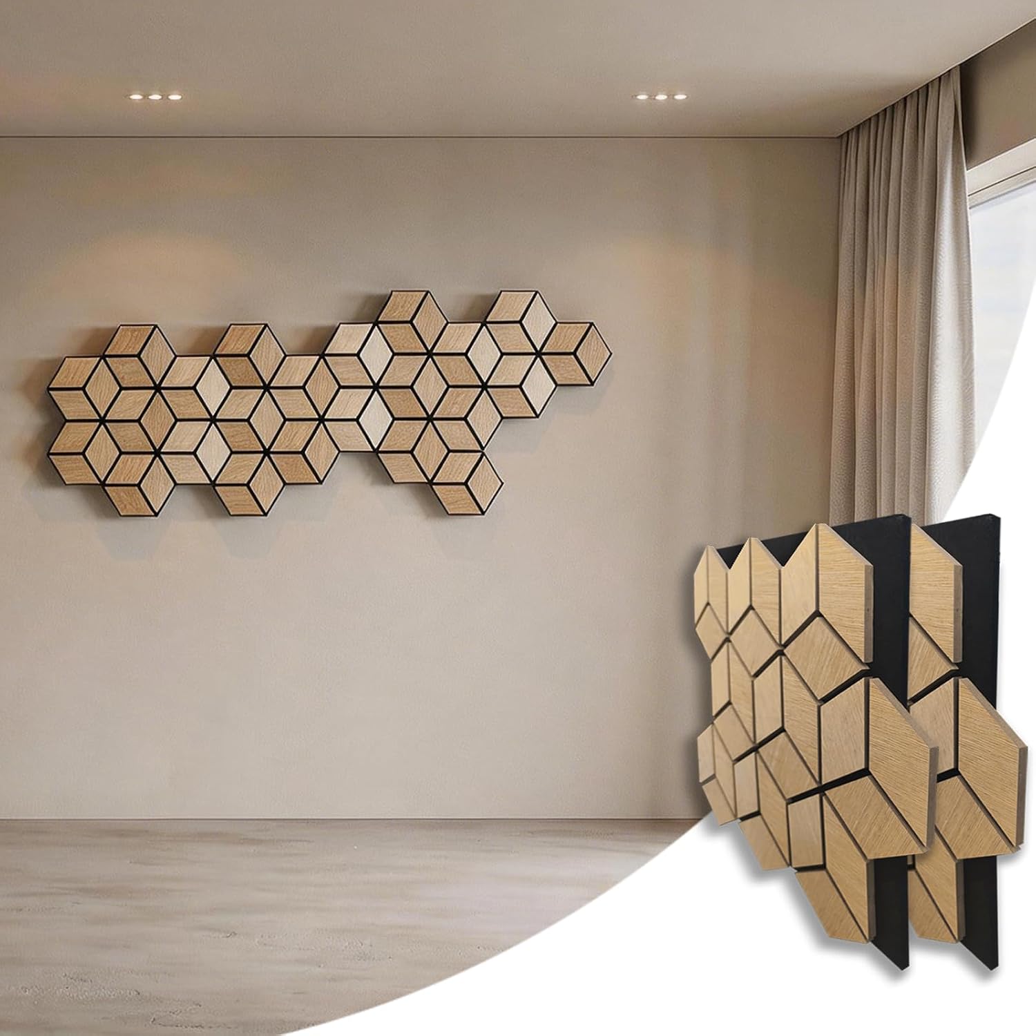 Hexagon Acoustic Panels 2-Pack 23.6"x23.6" Wood Veneer