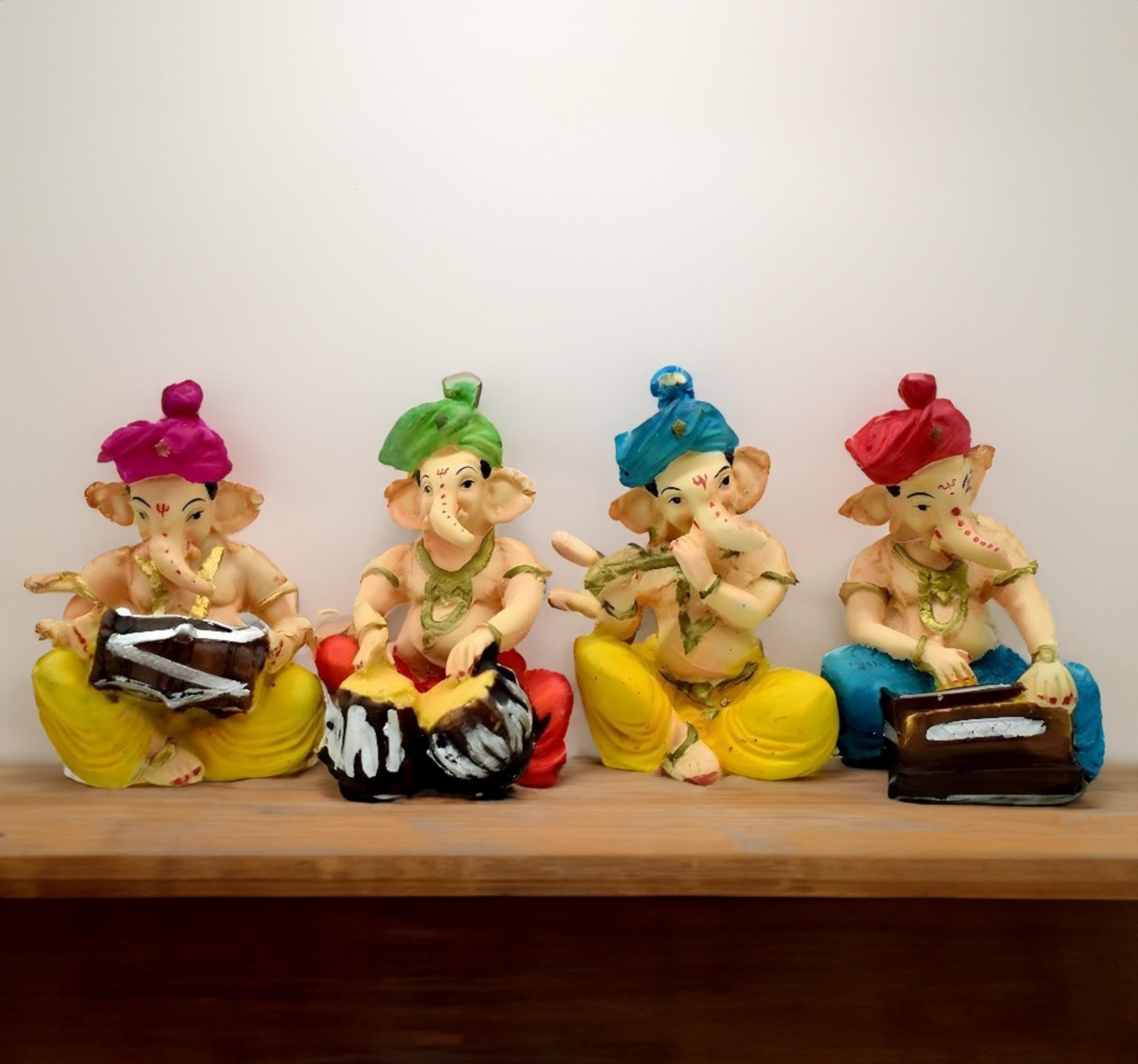 HC VILLA - Lord Ganesha Musical Statue Playing Flute Tabla Dholak Harmonium Figurines of Ganesh Vinayak Idol Decorative Showpiece Home & Temple