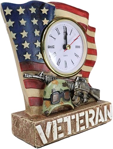Miniatura 3 de Ebros Gift Patriótico Americano veterano militar soldado caído Estados Unidos Old Faithful Flag Rifle y táctico Camo casco escritorio mesa reloj