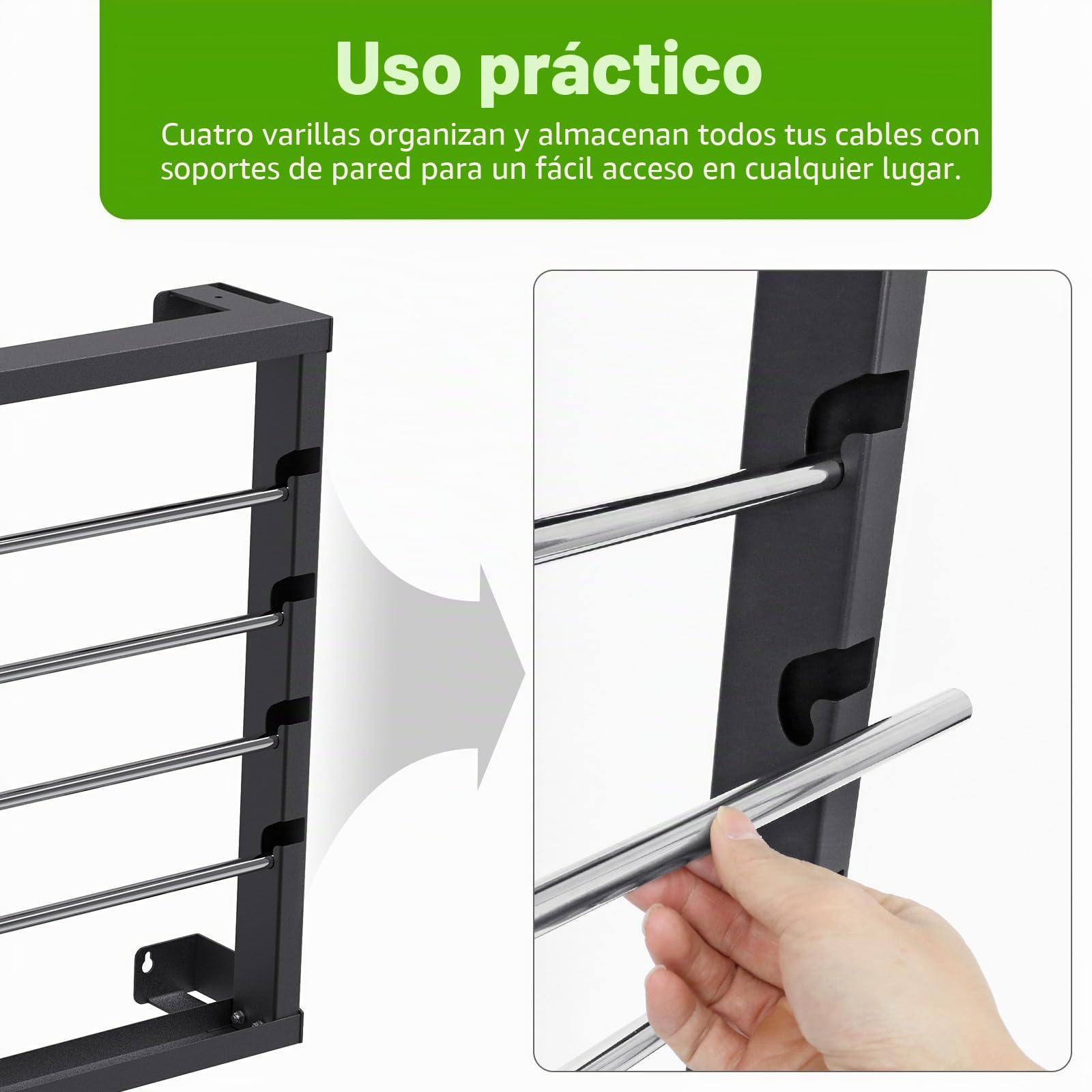 SELEWARE Estante de carrete de alambre, soporte de bobina de alambre montado en la pared, soporte de carrete de alambre, dispensador de alambre/cable resistente con 4 varillas de acero inoxidable para