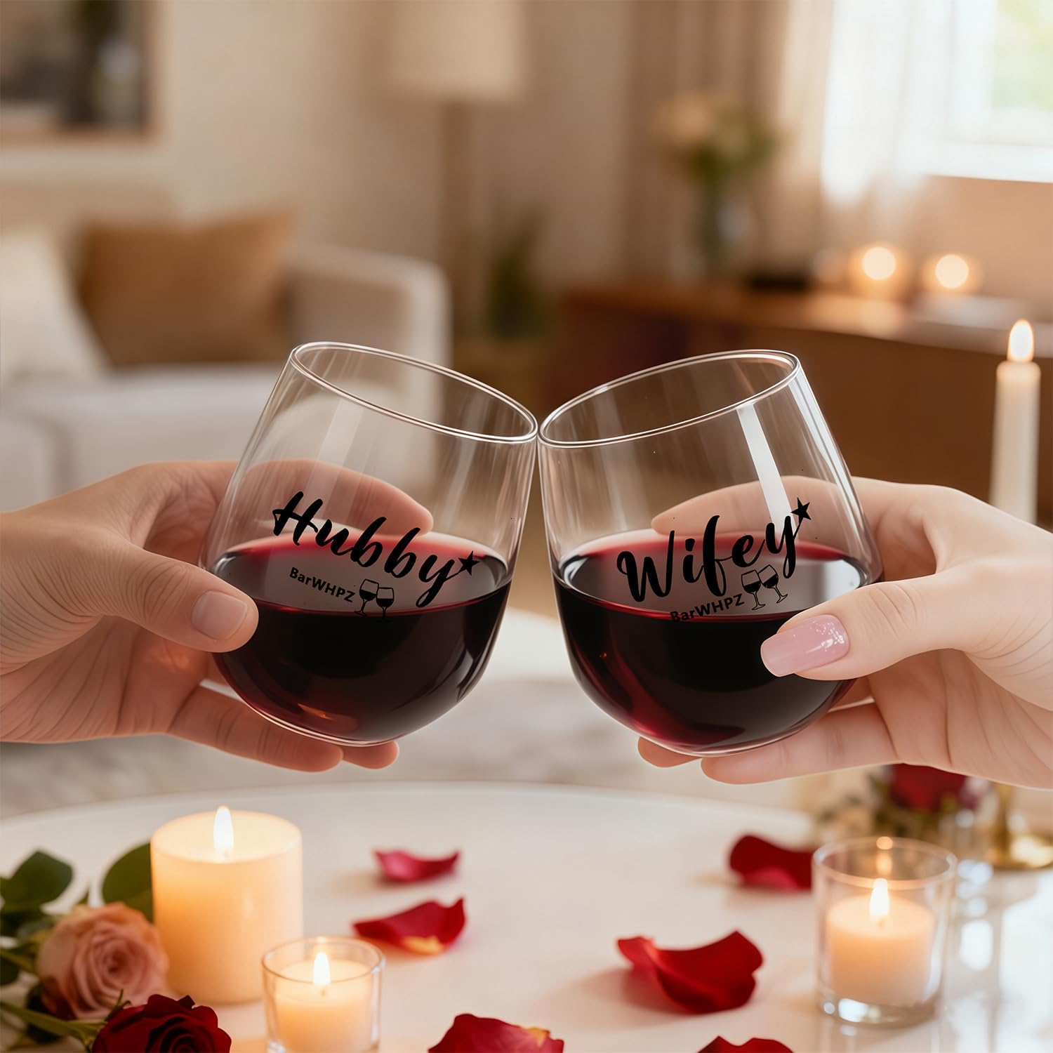 Dishwasher-Safe Non-Fading Hubby & Wifey Wine Glasses Set with Wine Stopper, Gift Bag & Card, Wedding Engagement & Anniversary Present for Couples valentine