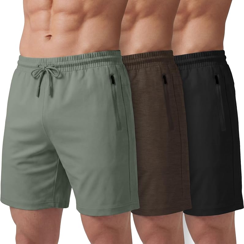 PURE CHAMP Athletic Shorts for Men 3 Pack Casual Shorts 8" Basketball Gym Shorts with Zipper Pockets Size Small- 3XL