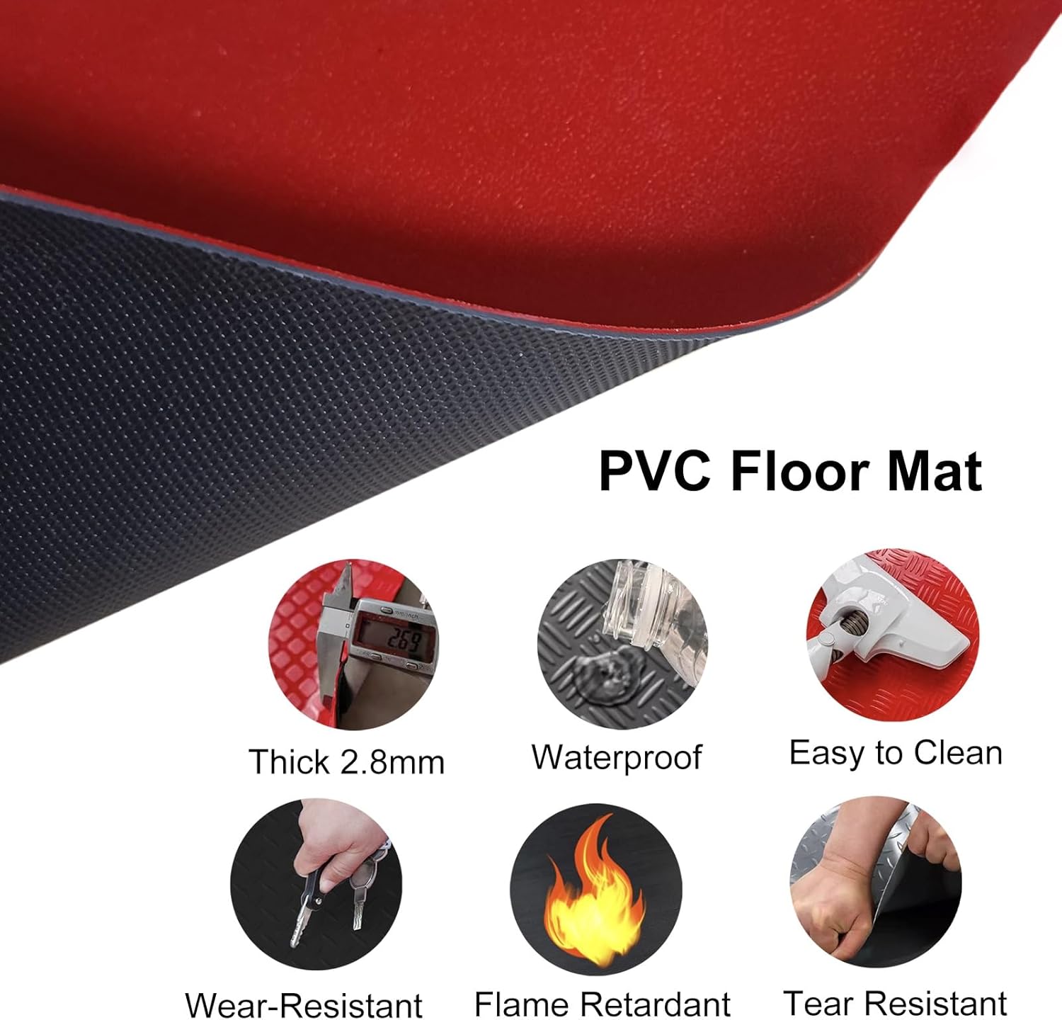 Red Non-Slip Garage & Shop Floor Parking Mats, PVC Rubber Flooring Rolls for Basement Warehouse Factory and Workshop, Heavy Duty Waterproof Protection From Rain and Mud ( Size : 90x732cm (3x24ft) )