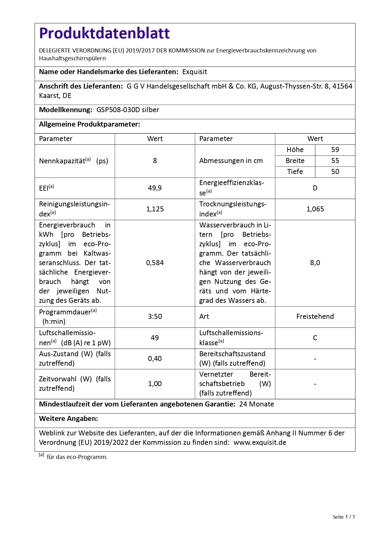 Exquisit Zmywarka stołowa GSP508-030D srebrna | zmywarka 55 cm wolnostojąca | mała zmywarka do naczyń 8 rozmiarów | zmywarka stołowa wyświetlacz LED