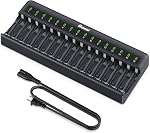 BONAI 16-Bay Battery Charger for AA AAA NiMH Rechargeable Batteries Independent Control with LED Indicator and Standard AC Plug, Suitable for Camera and Toys - Black