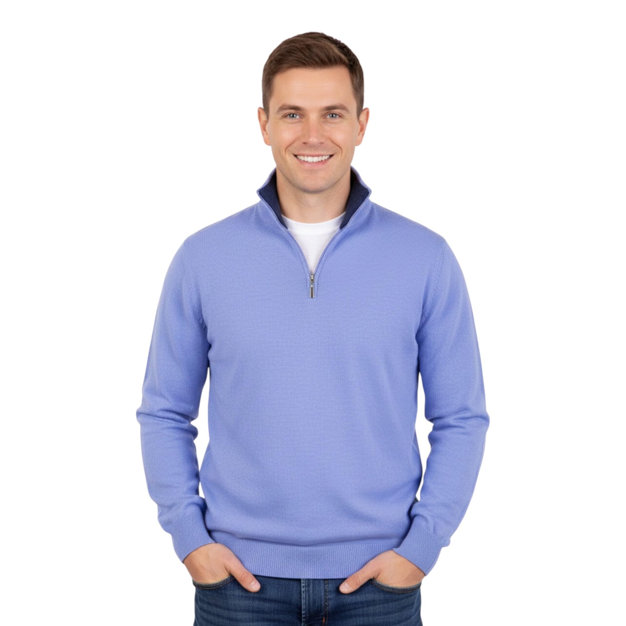 Rollkragenpullover für Herren aus Kaschmir und Seide mit halbem Reißverschluss – Made in Italy – Hochwertige Qualität für Arbeit und Freizeit
