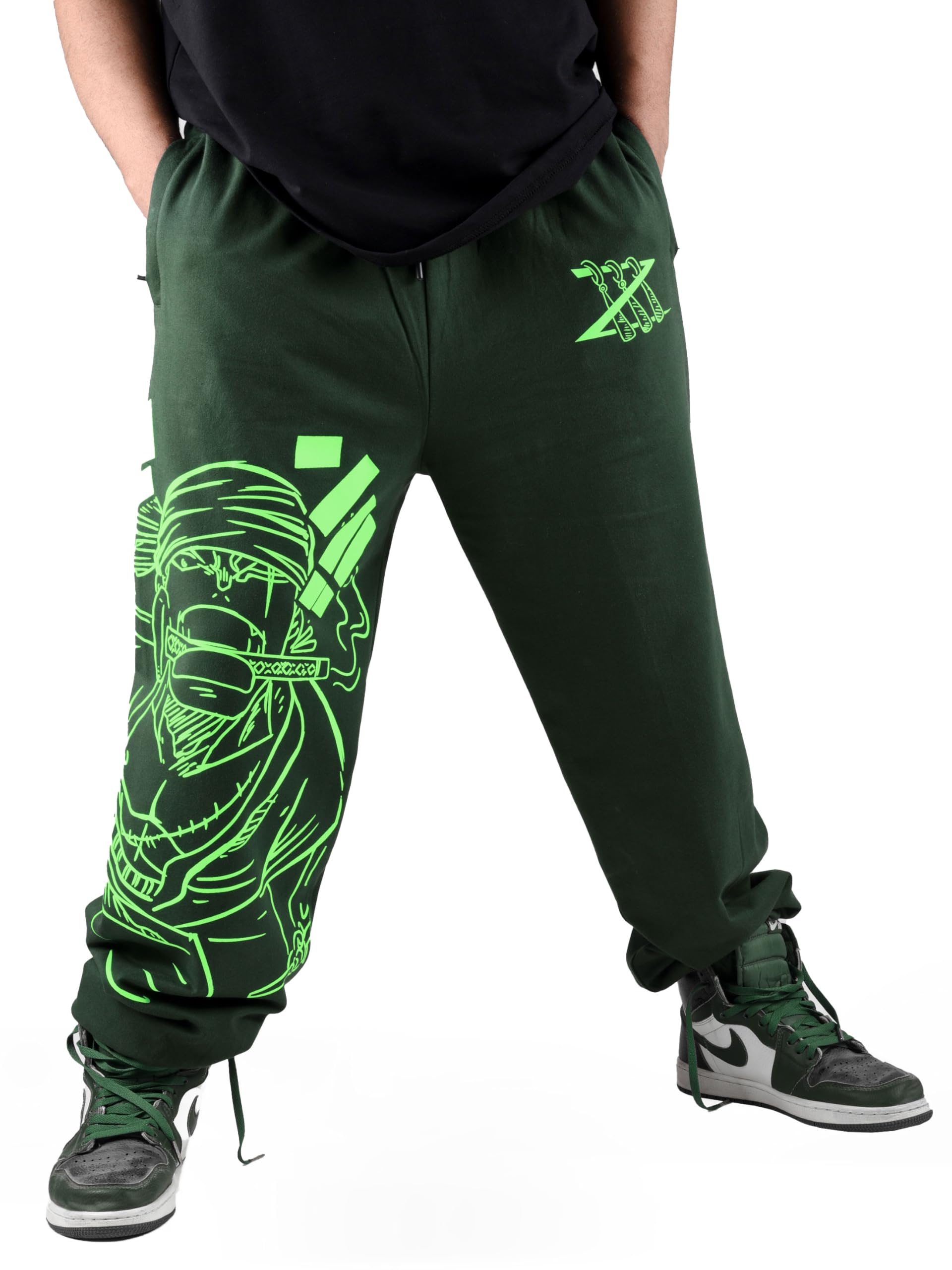 ComicSense.xyz Unisex Anime Joggers for Men and Women, Pirate Hunter Neon Print Anime Baggy Fit Track Pants