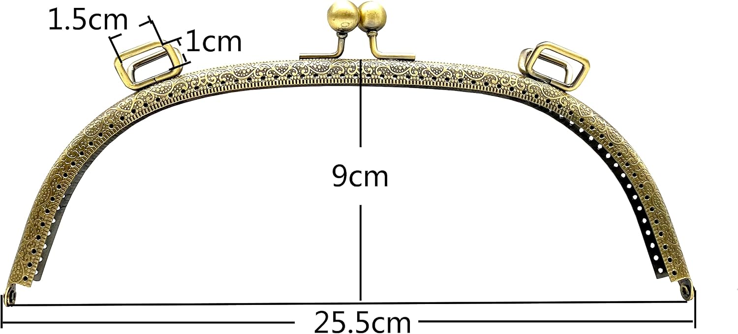 3dancraftit Iron Sew on Kiss Clasp Lock Coin Purse Pouch Bag Clutch Frame for Purse Bag Making 10" x 3 9/16" / 25.5cm x 9cm Anti Bronze K110