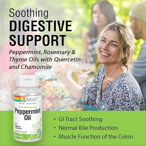 Miniatura 3 de Solaray Aceite de menta con recubrimiento entérico con aceite de romero y tomillo | Apoyo a la digestión saludable y calmante | 60 cápsulas blandas